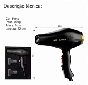 Lizze Supreme Secador de cabelo preto e dourado 127/220v - Imagem 3
