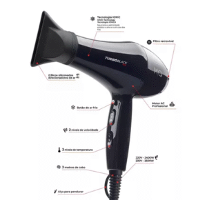 Mq Secador Profissional Turbo Black 2400w Com Ar Frio 127/220v Cor Preto - Imagem 3